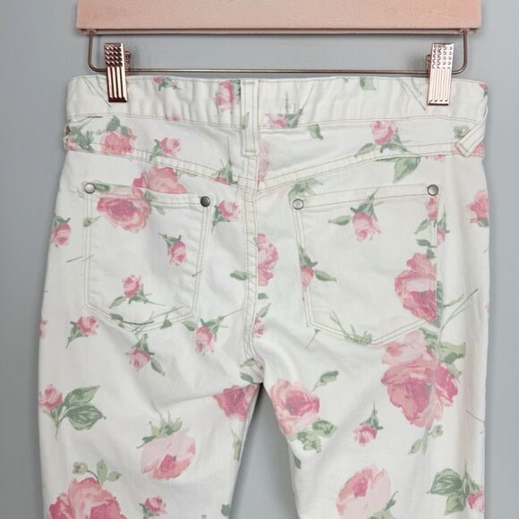 FREE PEOPLE | Retro Rose Floral Print Cream Slim Jeans Women’s Size 26 (2) - Picture 11 of 12